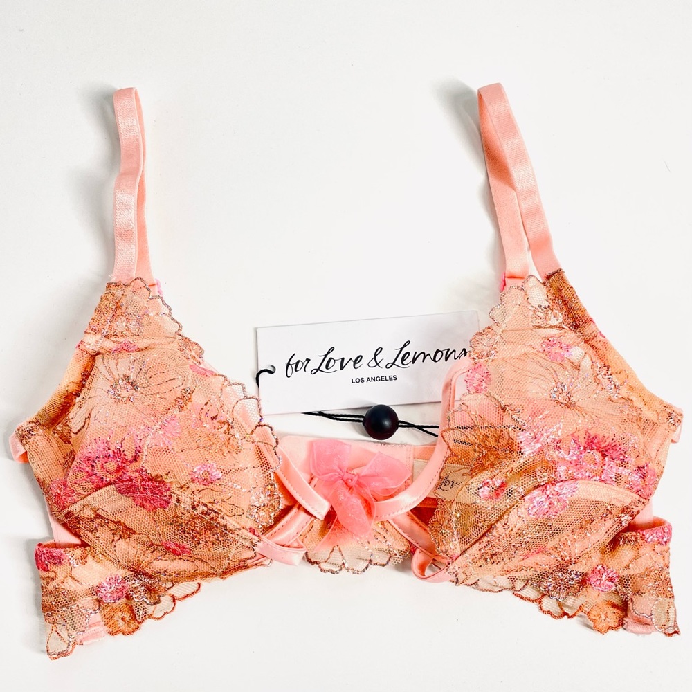 For Love & Lemons Peach Pink Floral Lace Underwire Bra